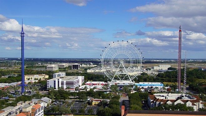 ICON Park with the two new thrill rides seen on the far right. - Image via Bioreconstruct | Twitter