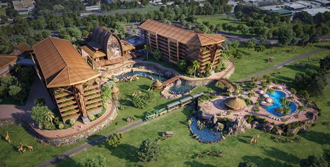 Anksčiau pasiūlytas Afrikos tematikos viešbutis „Busch Gardens Tampa“.  Koncepciją sukūrė Hetzel Design.  - VAIZDAS PER EKSPEDICIJOS TEMINĮ PARKĄ |  TVITERIS