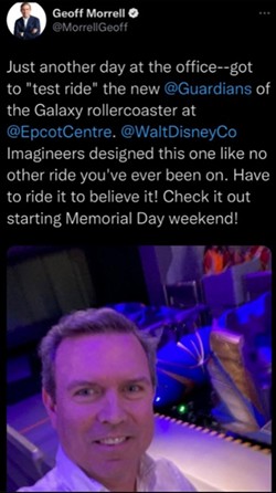 A now deleted tweet by Disney's Cheif Corporate Affairs Officer - IMAGE VIA MORRELLGEOFF | TWITTER