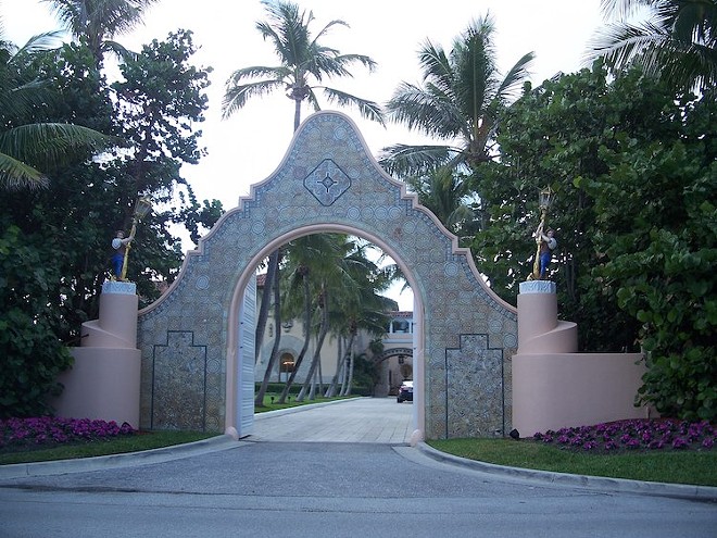 The west entrance of Mar-a-Lago, currently owned by Donald Trump. - Photo by Ebyabe, CC BY-SA 3.0