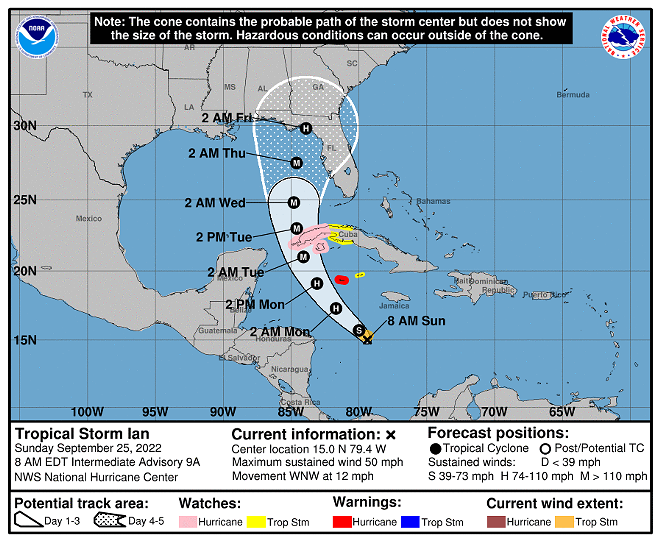 Tropical Storm Ian tracks westward, but Floridians still urged to prepare