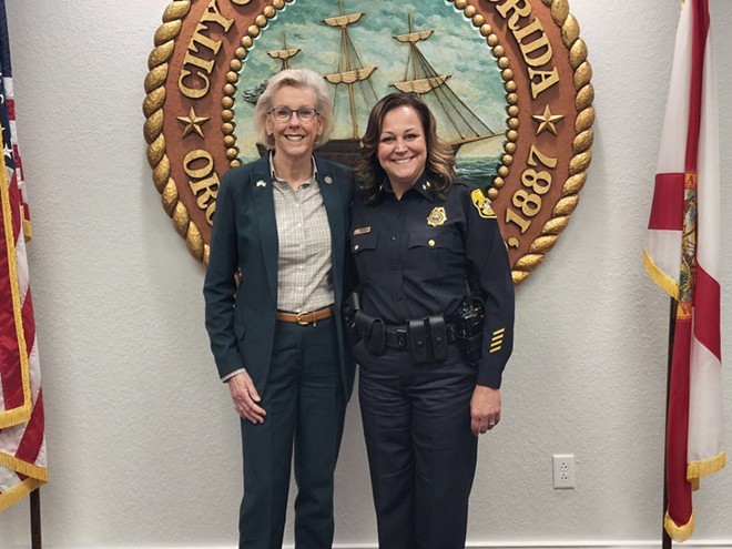 Mayor Jane Castor with Mary O'Connor on May 17, the day she was confirmed as the new chief. - Photo via Tampa PD/Twitter