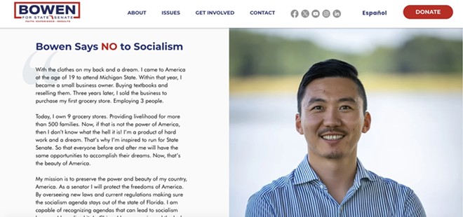 Bowen Kou is running for Florida state senate. - Screengrab from Bowen Kou's campaign website