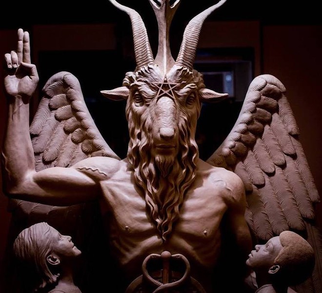 Ron DeSantis is ready to chip in a few bucks to hep the statue's beheader - Photo courtesy the Satanic Temple Idaho/Facebook