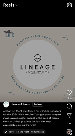 Screenshot of an Instagram reel posted by Choices Friends, featuring Lineage Coffee) that has since been deleted (OW saw/reviewed this post before it was deleted). - Reddit/Instagram