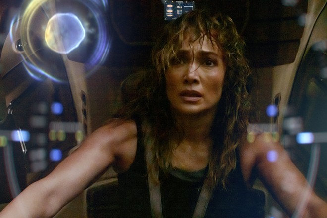Jennifer Lopez and AI star in 'Atlas' — who's to say where on - photo courtesy Netflix