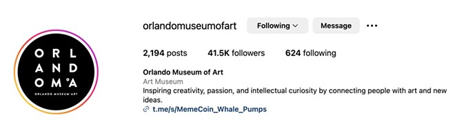 Orlando Museum of Art social media hacked to promote 'meme coin whale pumps'