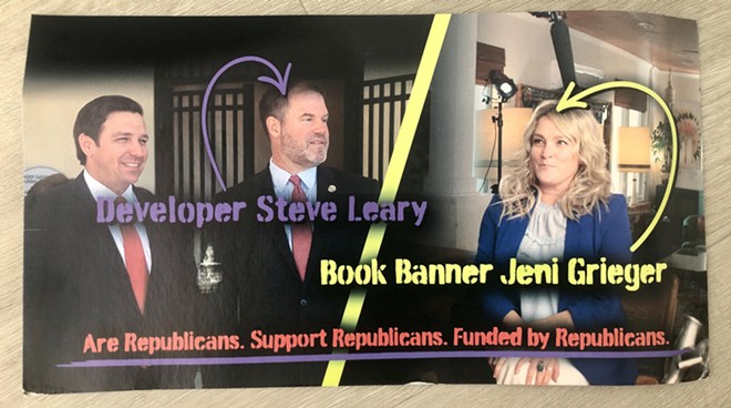 Mailer from the Orange County Democratic Executive Committee warning voters against school board candidate Jeni Grieger. - Photo via Orlando Weekly