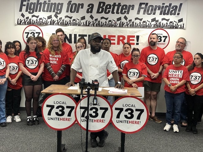 Disney chef Jean Cammy speaks in support of nonunion workers at Disney Springs who are organizing to form a union. (Sept. 18, 2024) - photo by McKenna Schueler