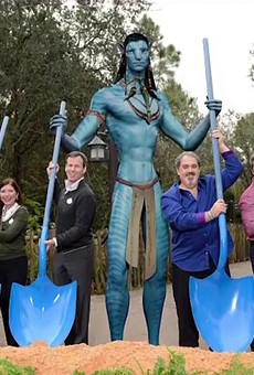 Out of the five Disney executives in this 2014 Pandora groundbreaking ceremony photo, only two still remain at the company. An altered version of the photo, with the executives who are no longer at the company being removed from it, is on display within the land.
