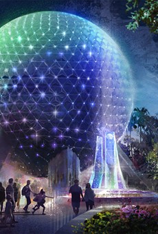 Spaceship Earth's Beacons of Magic projection show set to debut as part of WDW's 50th-anniversary celebration. The sparkling lights on the sphere are new lights that will be added to the building in the coming months.