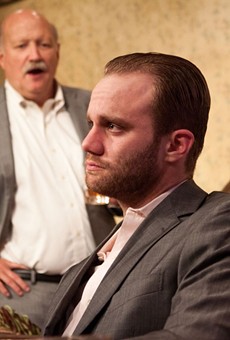 Zack Roundy as Treat, with Allan Whitehead as Harold and Adam Minossora as Phillip in Orphans at Theater On The Edge