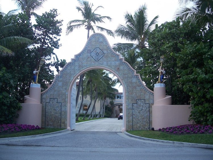 The west entrance of Mar-a-Lago, currently owned by Donald Trump.