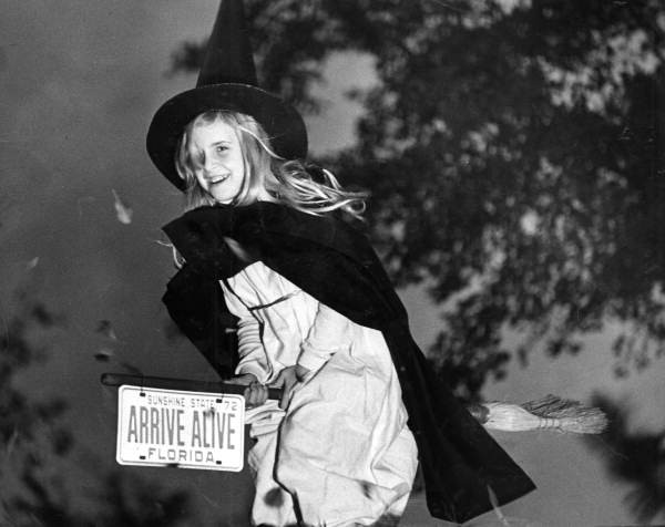 Leslie Dughi dressed as a witch for Halloween in Tallahassee, Florida. (1972)