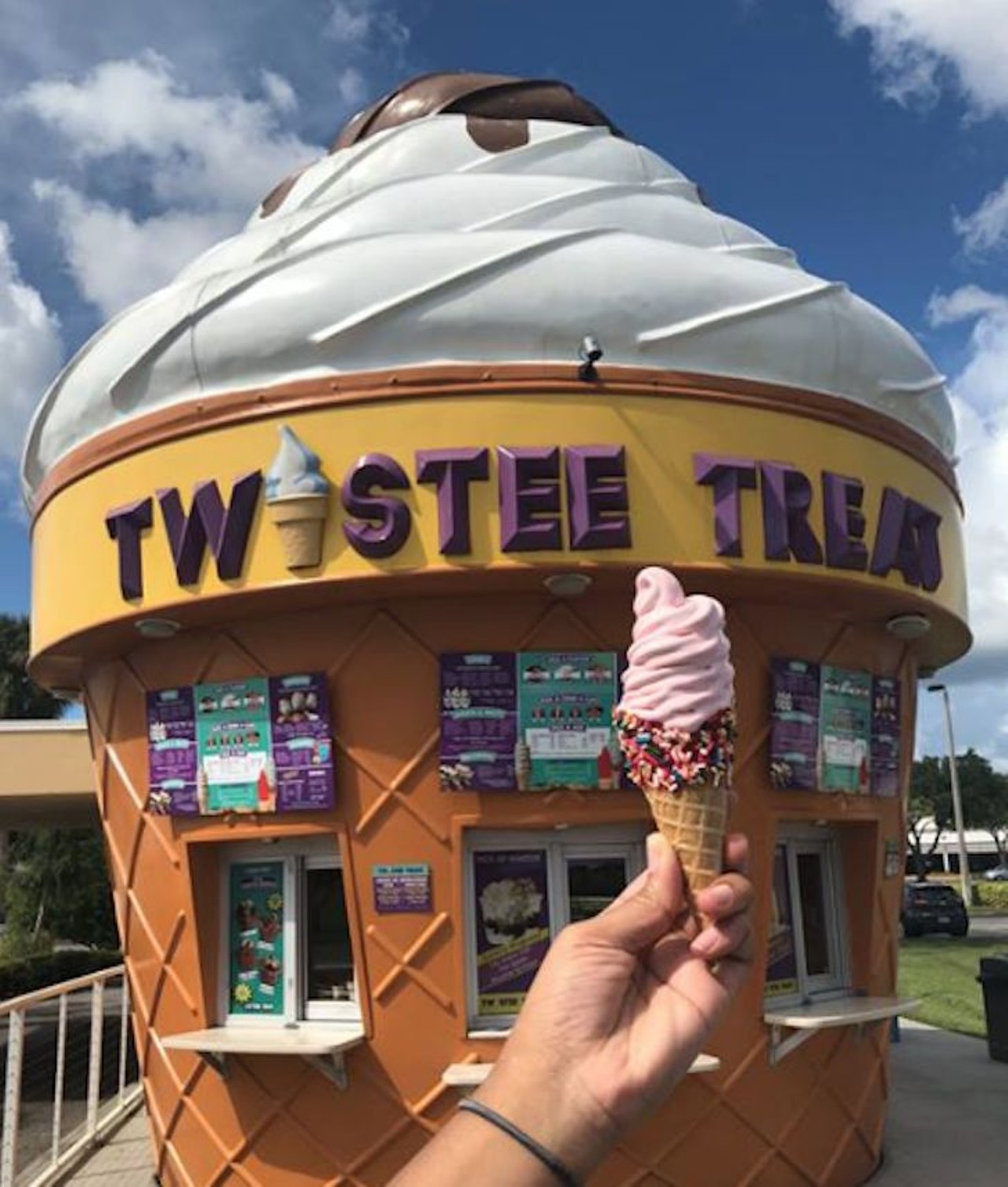 Twistee Treat
Locations: 2 Orlando, 7 Kissimmee, Clermont, Davenport, New Smyrna Beach, Cape Canaveral, Daytona Beach, Melbourne, Ocala, Tampa Metro Area, Sebring, Homosassa
Twistee Treats&#146; giant ice cream cone buildings have been popping up around Central Florida and serving homemade soft-serve ice cream ever since 1987. This place offers ice cream in all forms, such as twirls, sundaes, shakes/malts, waffle taco, cookiewich, brownie boat, banana split and more.
Photo via Twistee Treat USA (UCF)/Facebook