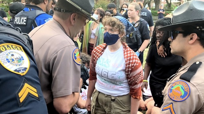 A pro-Palestinian protester at the University of Florida, Tess Jaden Segal, 20, of Weston, Florida, is seen in this screen capture from newly released video from the Florida Highway Patrol showing her arrest on April 29, 2024. Segal, who said she is Jewish, acknowledged Tuesday, July 9, 2024, that UF suspended her as a student for three years.