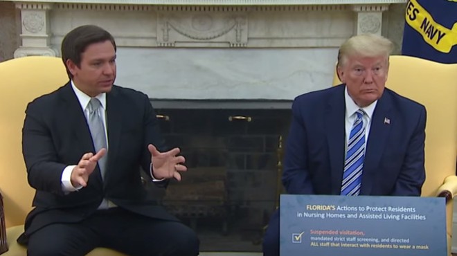 Ron DeSantis offers an invisible MyPillow to Donald J. Trump