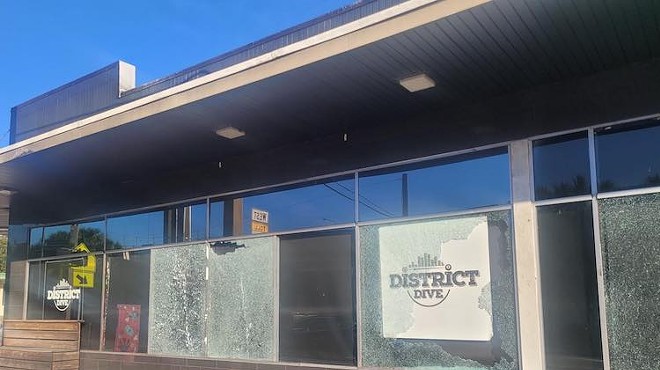 The windows of LGTQ bar District Dive were shot out early Wednesday morning